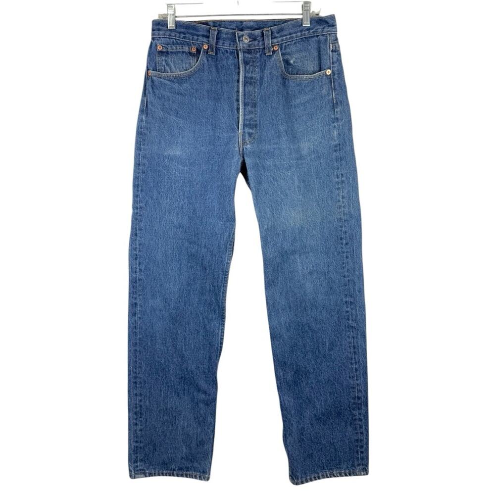 Vintage 80's Levi's 501xx‎ Button Fly Dark Wash Slight Distress Rigid Size 34x33